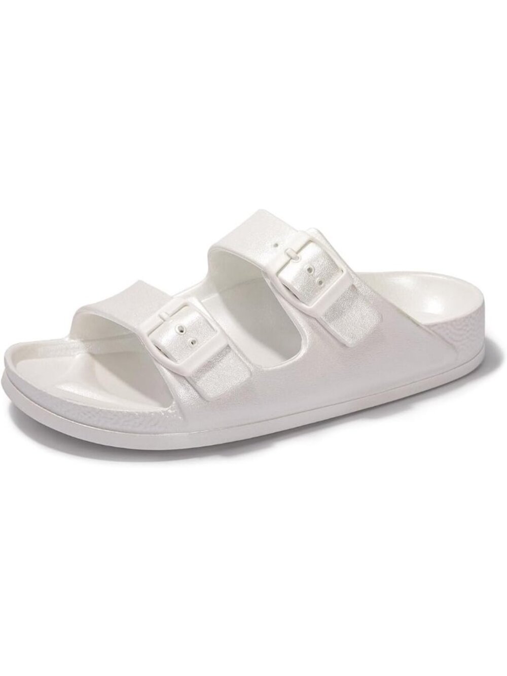 Women's White Chunky Slip-on Beach Slides Adjustable Buckle Casual Sandals